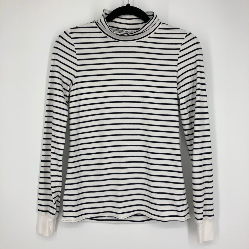 Anthropologie Shirt‎ Womens XS Venice Stripe Long Sleeve Mockneck White Navy
